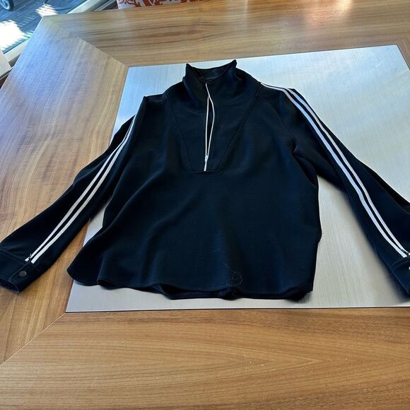 Ladies black 3/4 zip long sleeve top. White stripe. Size medium - Picture 9 of 10